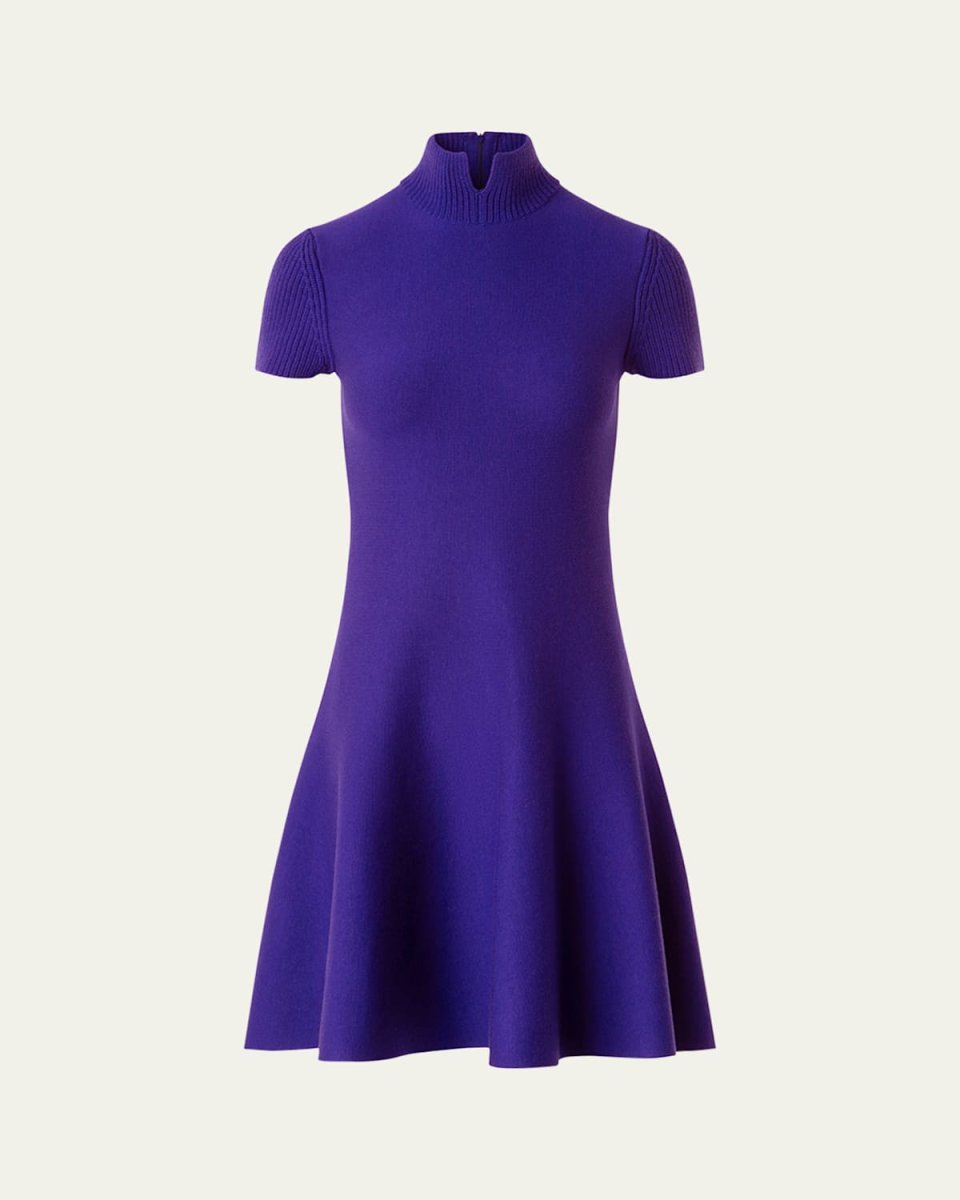 Short-Sleeve Milano Knit Fit-And-Flare Mini Dress